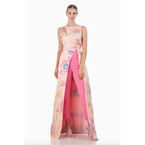 Kay Unger Nova Abstract Floral Jacquard Walk-Thru Jumpsuit Tangerine Size 8 New